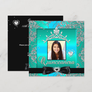 Invitation Quinceanera 15ème Parti Turquoise Argent Damas Pho