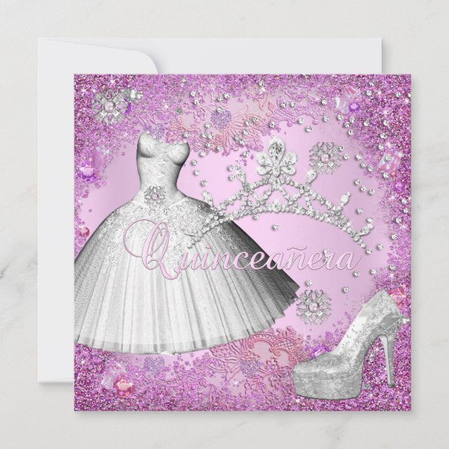 Invitation Quinceanera 15ème partie Robe Tiara rose Chaussure (Devant)