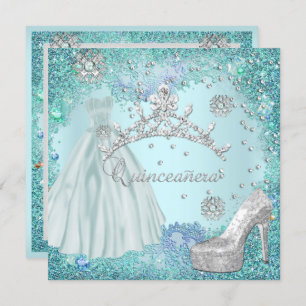 Invitation Quinceanera 15ème partie Soft Turquoise Tiara robe