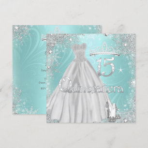 Invitation Quinceanera 15ème Snowflakes Turquoise d'argent