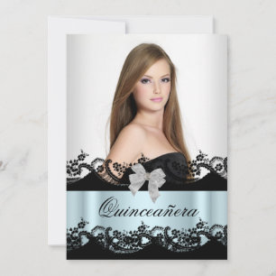 Invitation Quinceanera 15ème Turquoise Black White Lace Photo