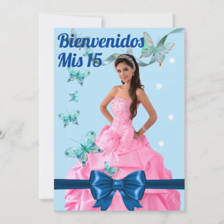 Invitation  QUINCEAÑERA 15th BIRTHDAY CARD, BLUE BUTTERFLY