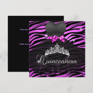Invitation Quinceanera 15th Tiara Robe chaude rose noire Zèbr