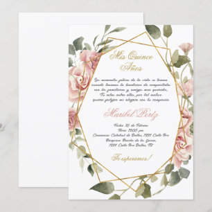Invitation Quinceanera à fleur rose