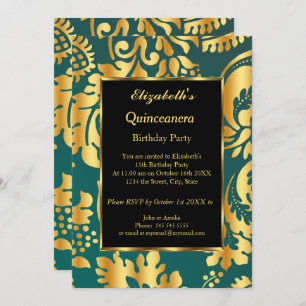 Invitation Quinceanera Annithday Party or Turquoise noir flor