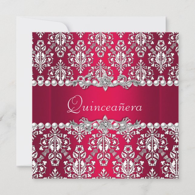 Invitation Quinceañera Anniversaire 15ème Parti Rouge Blanc A (Devant)