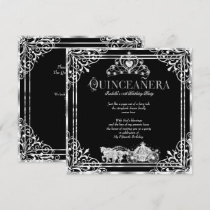 Invitation Quinceanera Anniversaire Cheval Carriage Argent No
