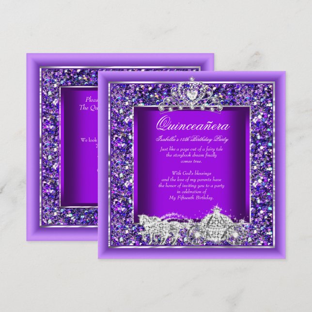 Invitation Quinceanera Anniversaire Cheval Carrie Violet (Devant / Derrière)