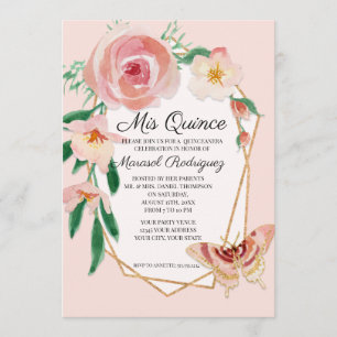 Invitation Quinceanera Anniversaire fête Blush Aquarelle Rose
