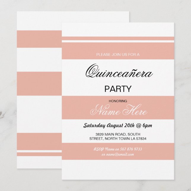 Invitation Quinceanera Anniversaire Fête de la Grève Corail I (Devant / Derrière)