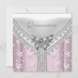 Invitation Quinceañera Anniversaire fête Papillon blanc Flora