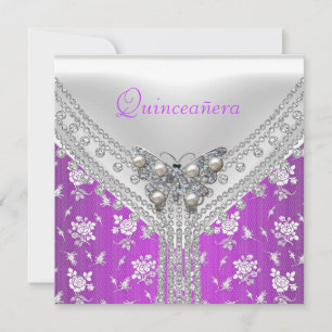 Invitation Quinceañera Anniversaire fête Papillon blanc viole