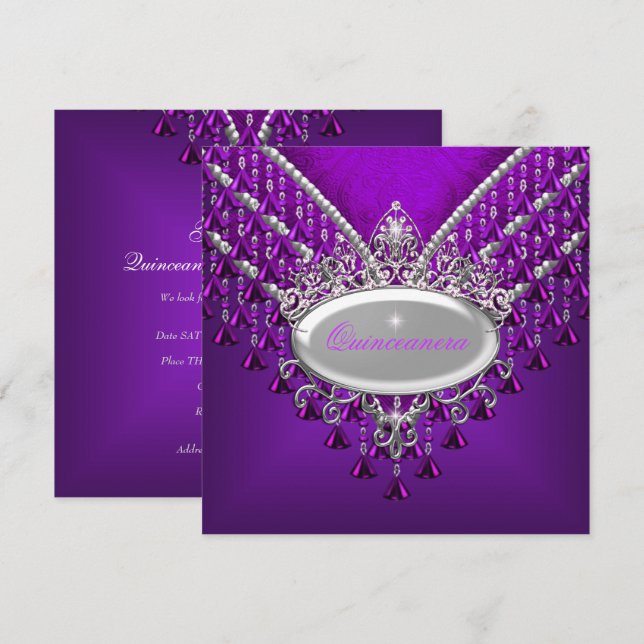 Invitation Quinceanera Anniversaire Fête Purple Magenta (Devant / Derrière)
