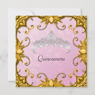 Invitation Quinceanera Anniversaire fête rose or blanc Tiara