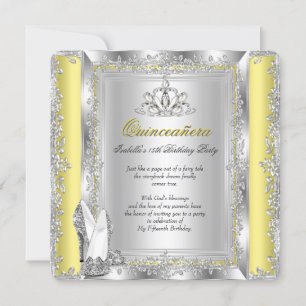 Invitation Quinceanera Anniversaire Jaune Chaussures d'argent