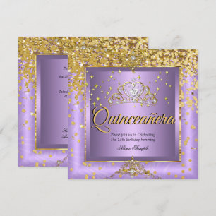Invitation Quinceanera Anniversaire Party Gold Lavender viole