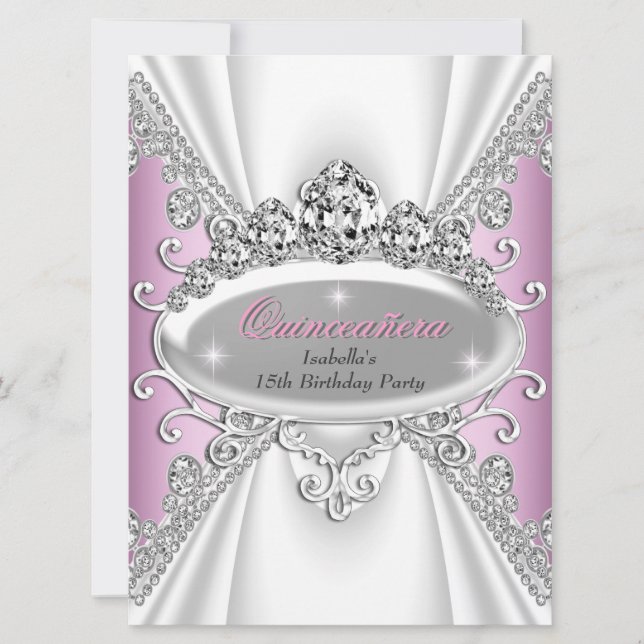 Invitation Quinceañera Anniversaire Princesse Diamants Roses  (Devant)