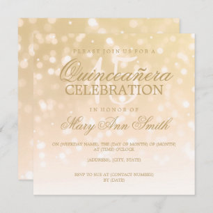 Invitation Quinceanera Anniversaire Soirée Gold Éclairage