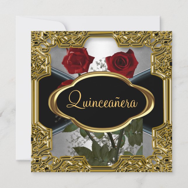 Invitation Quinceanera Anniversaire Soirée Gold Noir 6 (Devant)