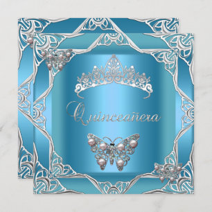 Invitation Quinceanera Anniversaire Turquoise Argent Tiara Pa