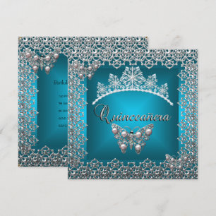 Invitation Quinceanera Anniversaire Turquoise Argent Tiara Pa