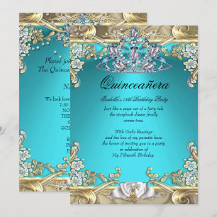 Invitation Quinceanera Aqua Turquoise Or 15e Anniversaire Fêt