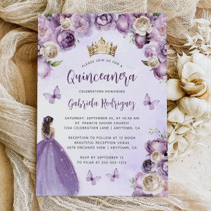 Invitation Quinceañera aquarelle fleurs or et violet