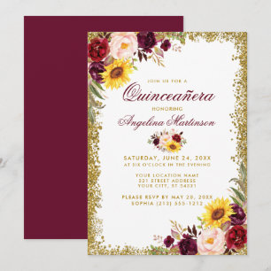Invitation Quinceanera Aquarelle Floral Parties scintillant o