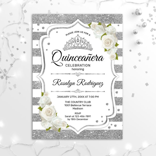 Invitation Quinceanera - Argent blanc (Créateur téléchargé)