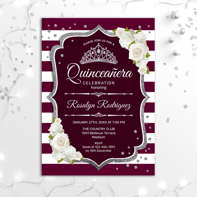 Invitation Quinceanera - Argent Bourgogne (Créateur téléchargé)