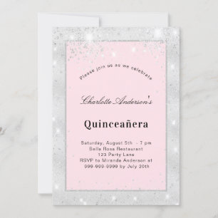 Invitation Quinceanera argent rousse parties scintillant rose