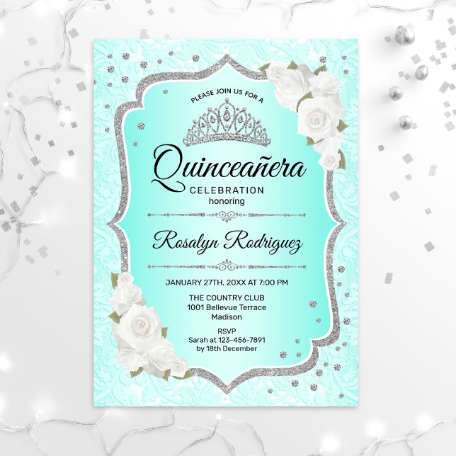 Invitation Quinceanera - Argent Turquoise (Créateur téléchargé)