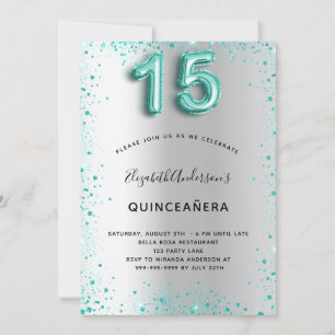 Invitation Quinceanera argent turquoise parties scintillant g