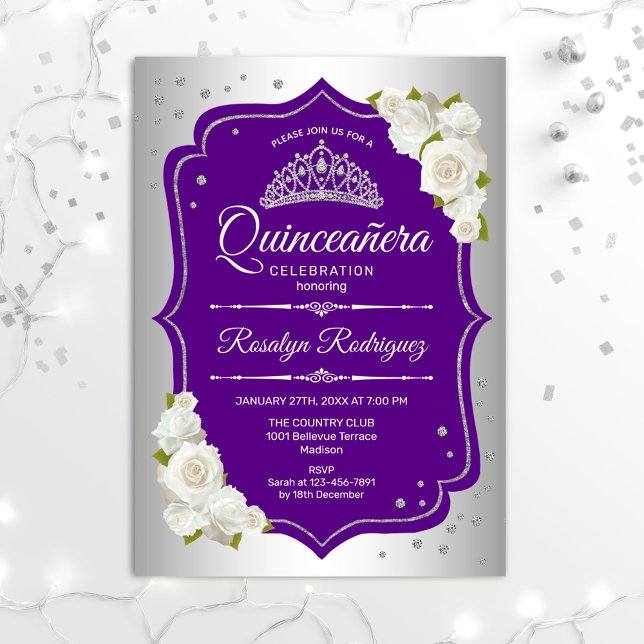 Invitation Quinceanera - Argent violet (Créateur téléchargé)