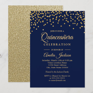 Invitation Quinceanera avec confettis étincelants