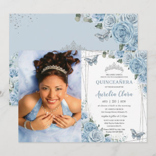 Invitation Quinceañera Baby Blue Floral Butterflies 16e