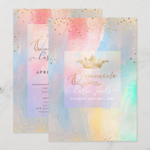 Invitation Quinceanera Barbe à papa Traits de pinceau aquarel