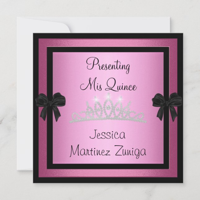 Invitation Quinceanera Bijou noir rose Tiara Forme 1 (Devant)