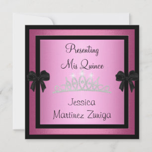Invitation Quinceanera Bijou noir rose Tiara Forme 1