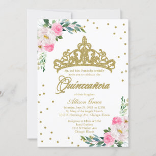 Invitation Quinceañera Bililingue Tiara Rose Chaud