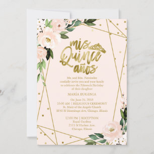 Invitation Quinceañera Bilingue Rose Pâle