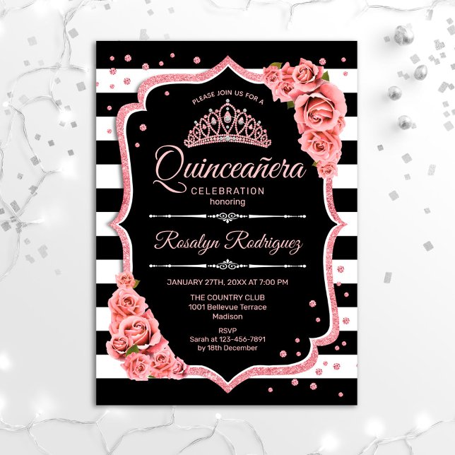 Invitation Quinceanera - Black Rose Gold (Créateur téléchargé)