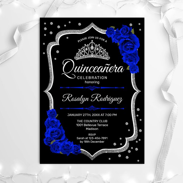 Invitation Quinceanera - Black Silver Royal Blue (Créateur téléchargé)