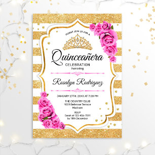 Invitation Quinceanera - Blanc or Pastel rose