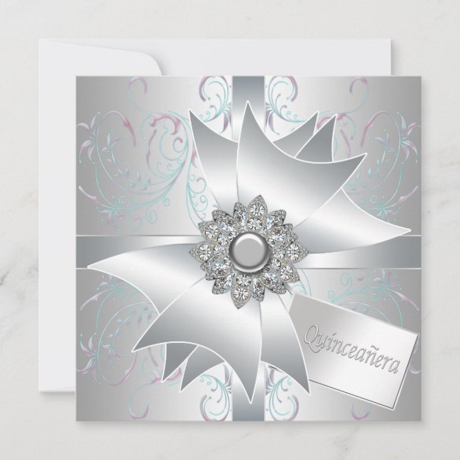 Invitation Quinceanera blanc Turquoise (Devant)