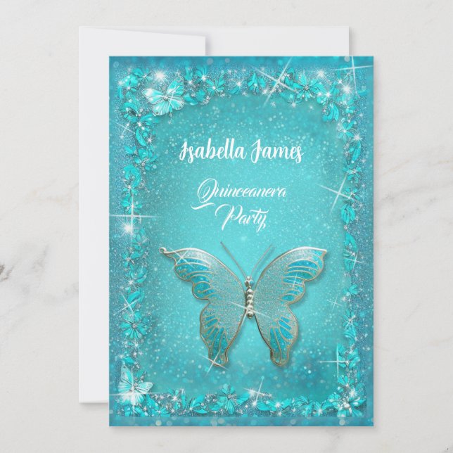 Invitation Quinceañera bleu 15e anniversaire bleu turquoise P (Devant)