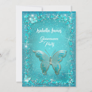 Invitation Quinceañera bleu 15e anniversaire bleu turquoise P