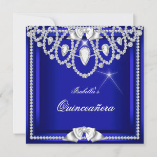 Invitation Quinceañera Bleu Argent Diamant Fête 15 Ans