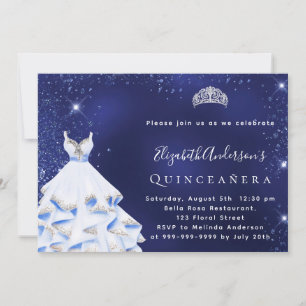 Invitation Quinceanera bleu argent parties scintillant robe t