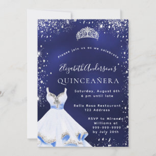 Invitation Quinceanera bleu argent parties scintillant robe t